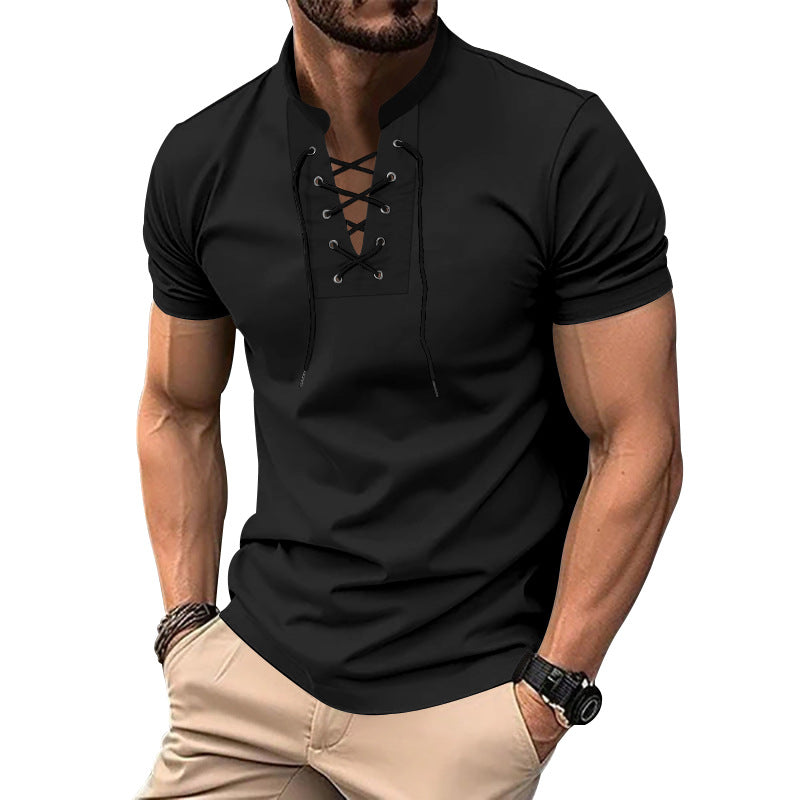 Herren lässiges Poloshirt mit Schnürung R&B