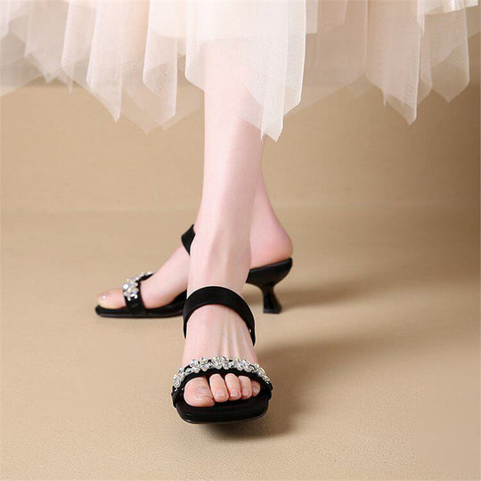 Damen elegante Slipper mit funkelnden Strassverzierungen R&B