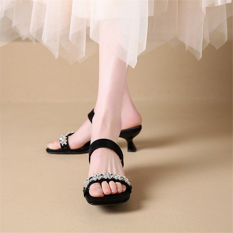 Damen elegante Slipper mit funkelnden Strassverzierungen R&B