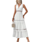 Damen romantisches Maxikleid mit Spitzenapplikationen und punktiertem Design R&B