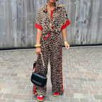 Damen Leinen-Jumpsuit mit Leopardenmuster und auffälligen Kontrasten R&B