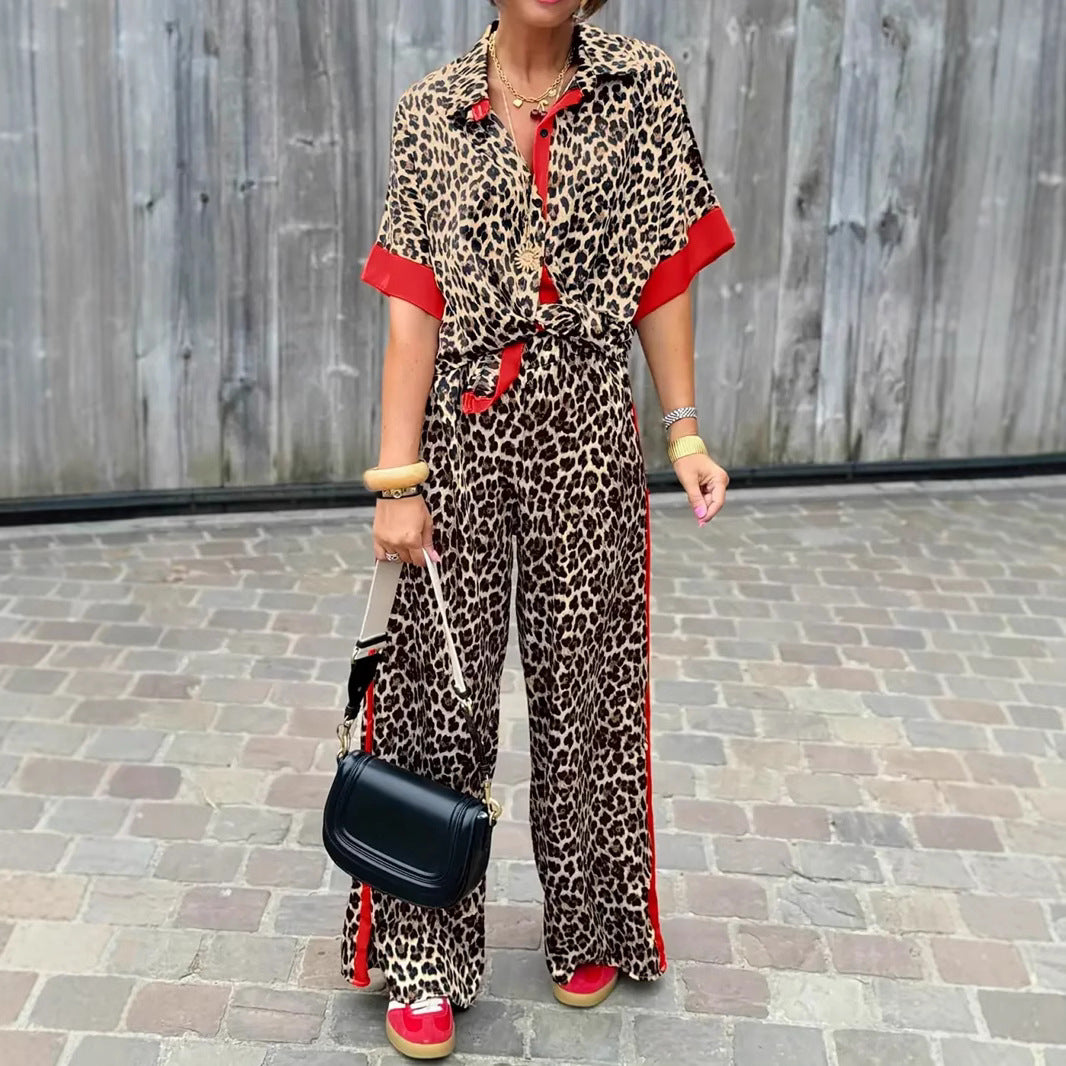 Damen Leinen-Jumpsuit mit Leopardenmuster und auffälligen Kontrasten R&B