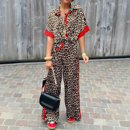 Damen Leinen-Jumpsuit mit Leopardenmuster und auffälligen Kontrasten R&B