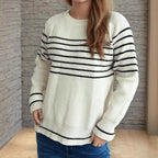 Damen lässiger Pullover mit modischem Streifenmuster und weitem Schnitt R&B