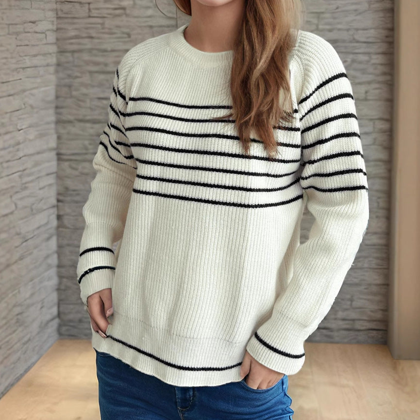 Damen lässiger Pullover mit modischem Streifenmuster und weitem Schnitt R&B
