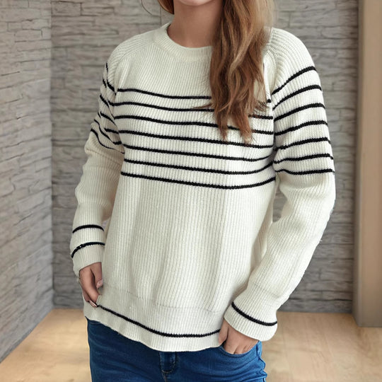 Damen lässiger Pullover mit modischem Streifenmuster und weitem Schnitt R&B