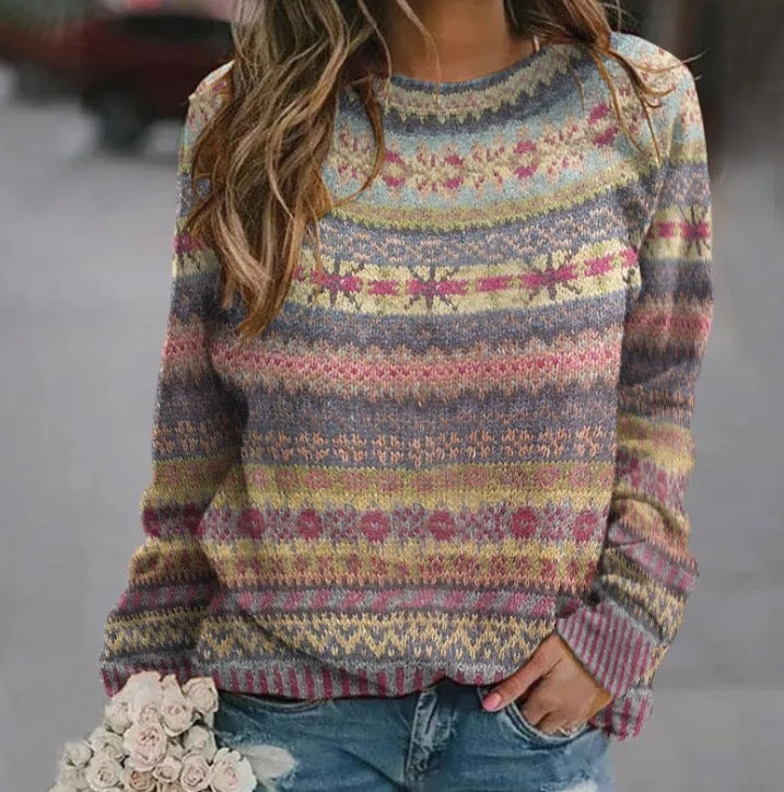 Damen Strickpullover mit kreativem Muster und lässigem Schnitt R&B
