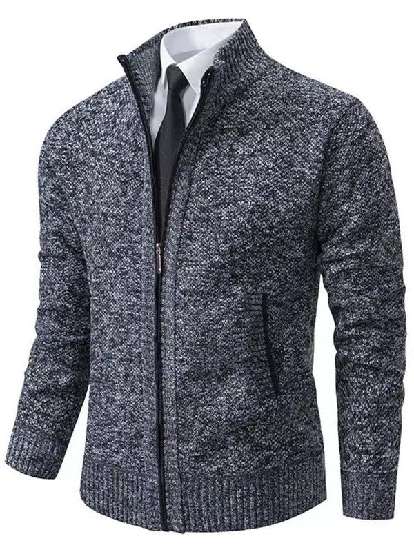 Herren modische Strickjacke mit hohem Kragen und durchgehendem Reißverschluss R&B