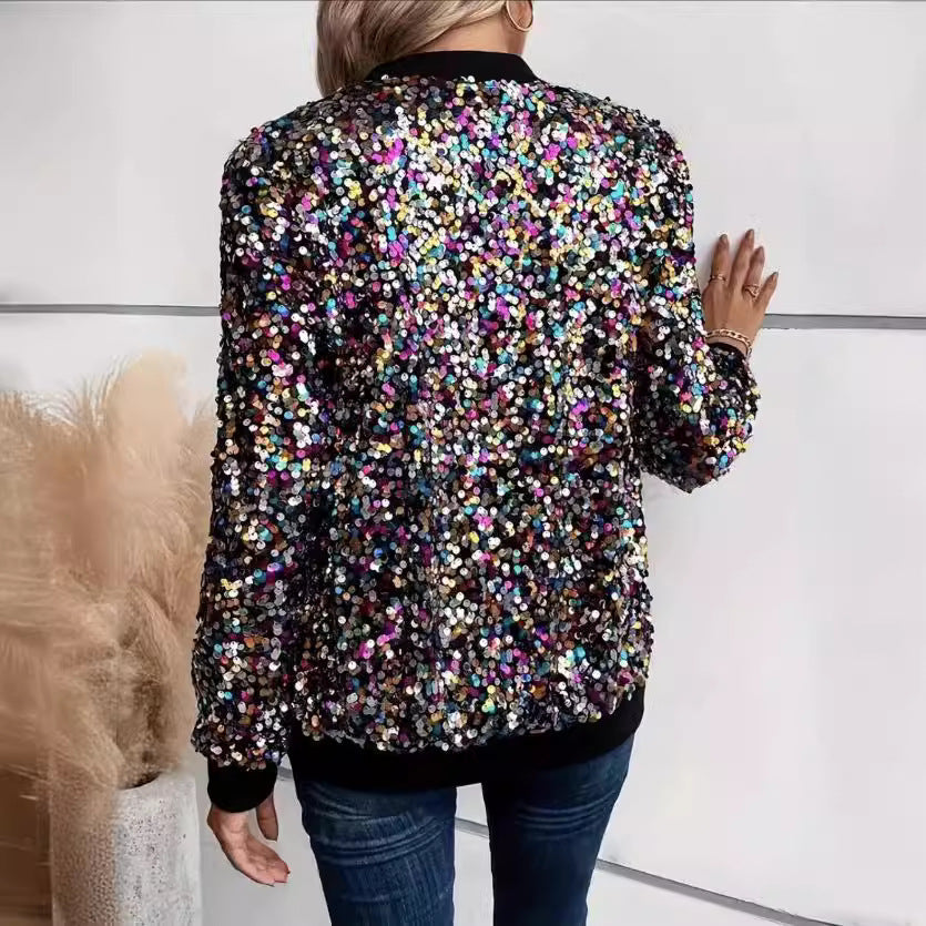 Damen Funktionsjacke mit glitzerndem Paillettendesign und bequemen Bündchen EB