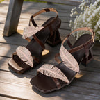 Damen elegante Sandalen mit modischen Riemen und geschwungener Absatzform R&B