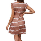 Damen Sommerkleid mit V-Ausschnitt und Rüschenärmel R&B
