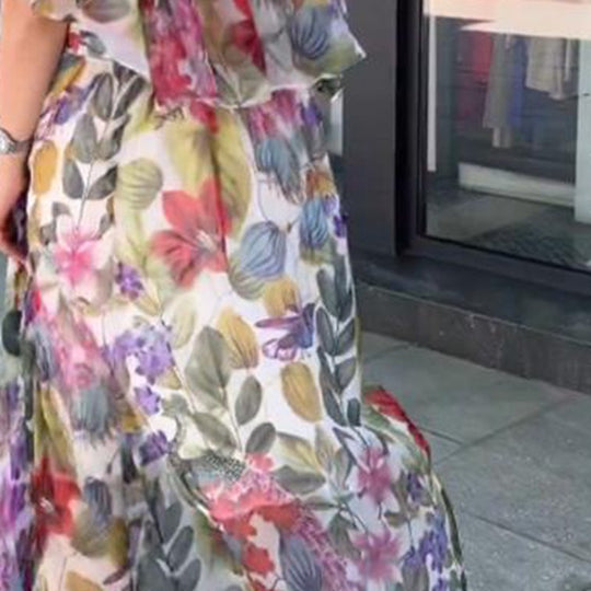 Damen Maxikleid mit transparentem Blütenmuster und elastischer Taille Heidi-Mode