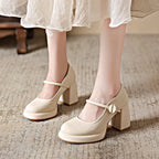 Damen hochhackige Mary Jane Schuhe mit modischem Blockabsatz R&B
