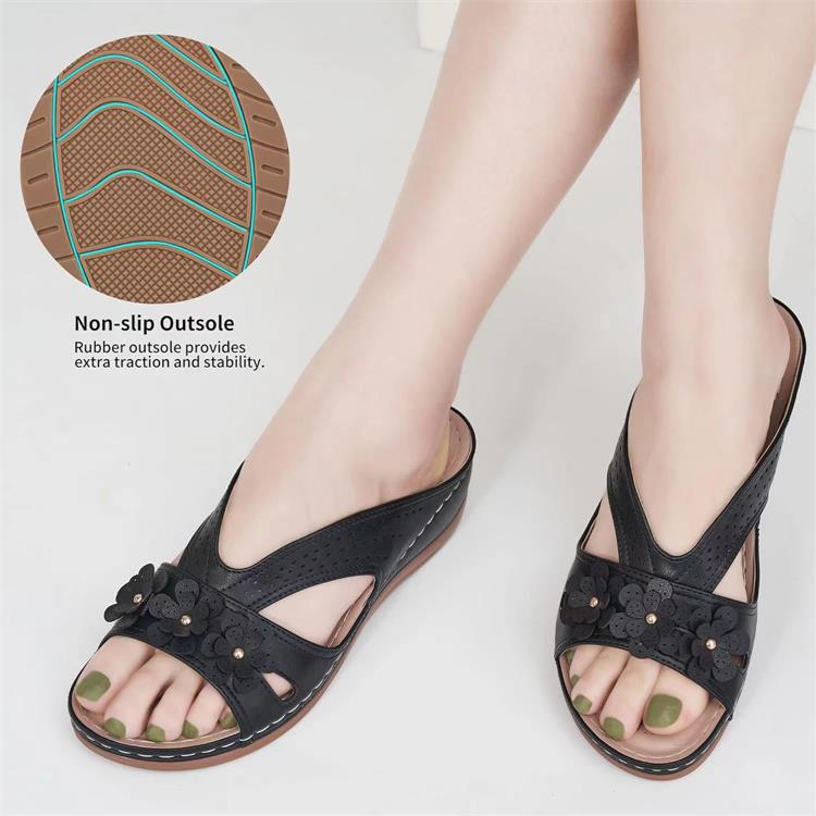 Damen komfortable Riemensandalen mit floralen Applikationen R&B