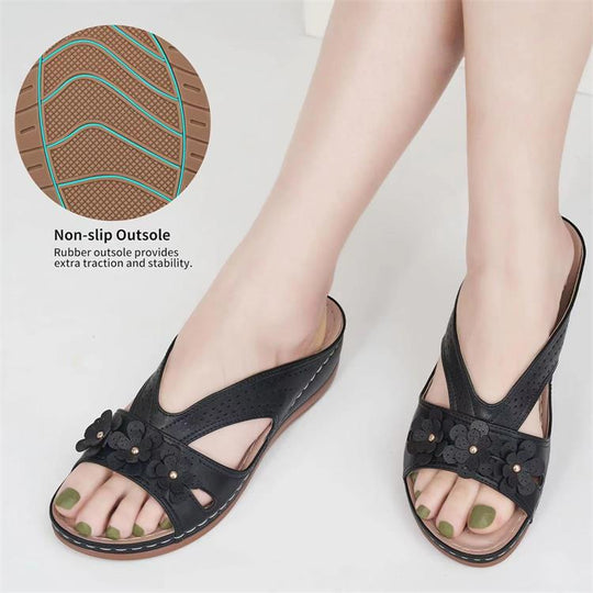 Damen komfortable Riemensandalen mit floralen Applikationen R&B