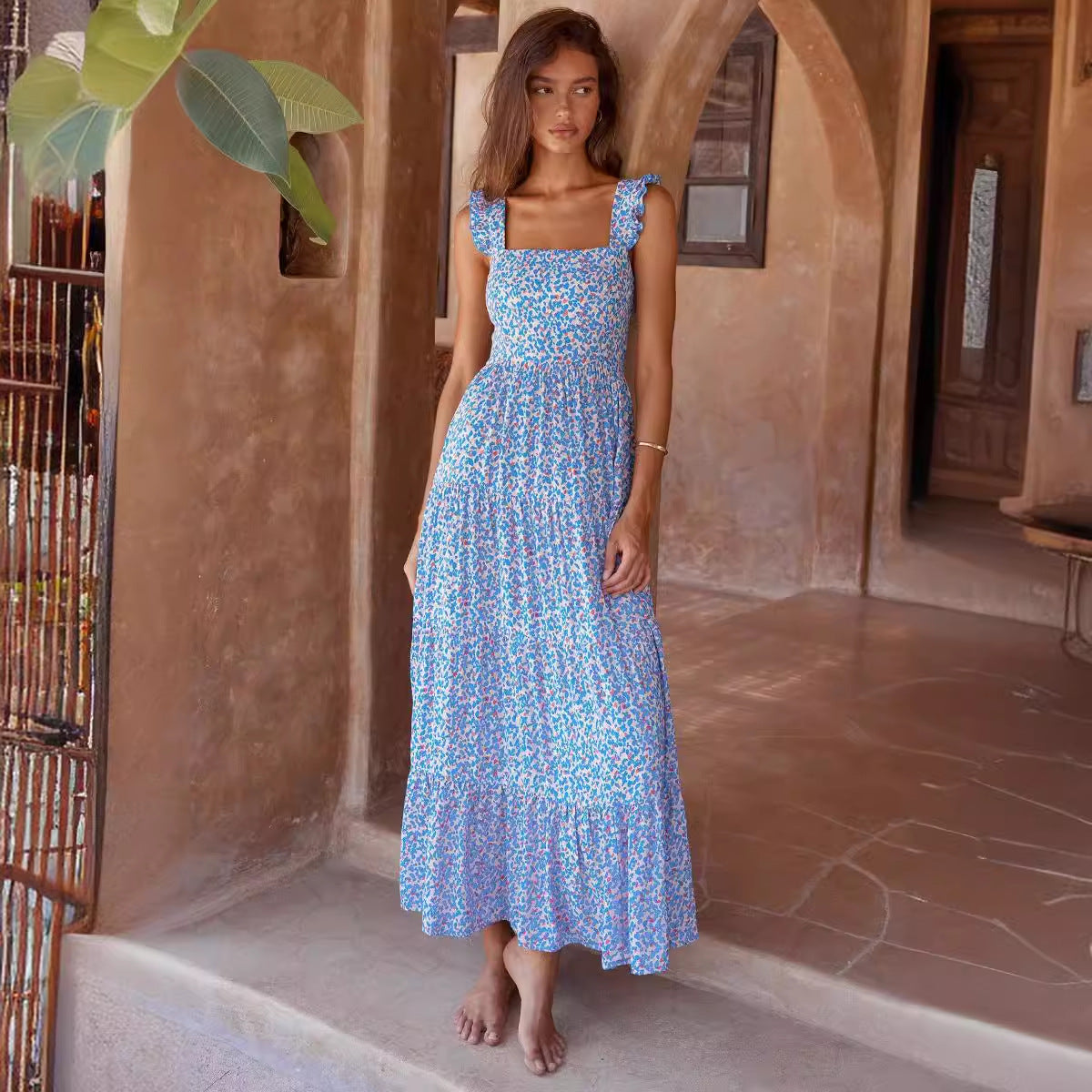 Damen Maxikleid mit trendigem Volant und floralem Muster R&B