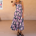Damen Maxikleid mit Blumenmuster und verstellbaren Spaghettiträgern R&B