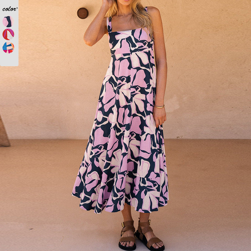 Damen Maxikleid mit Blumenmuster und verstellbaren Spaghettiträgern R&B