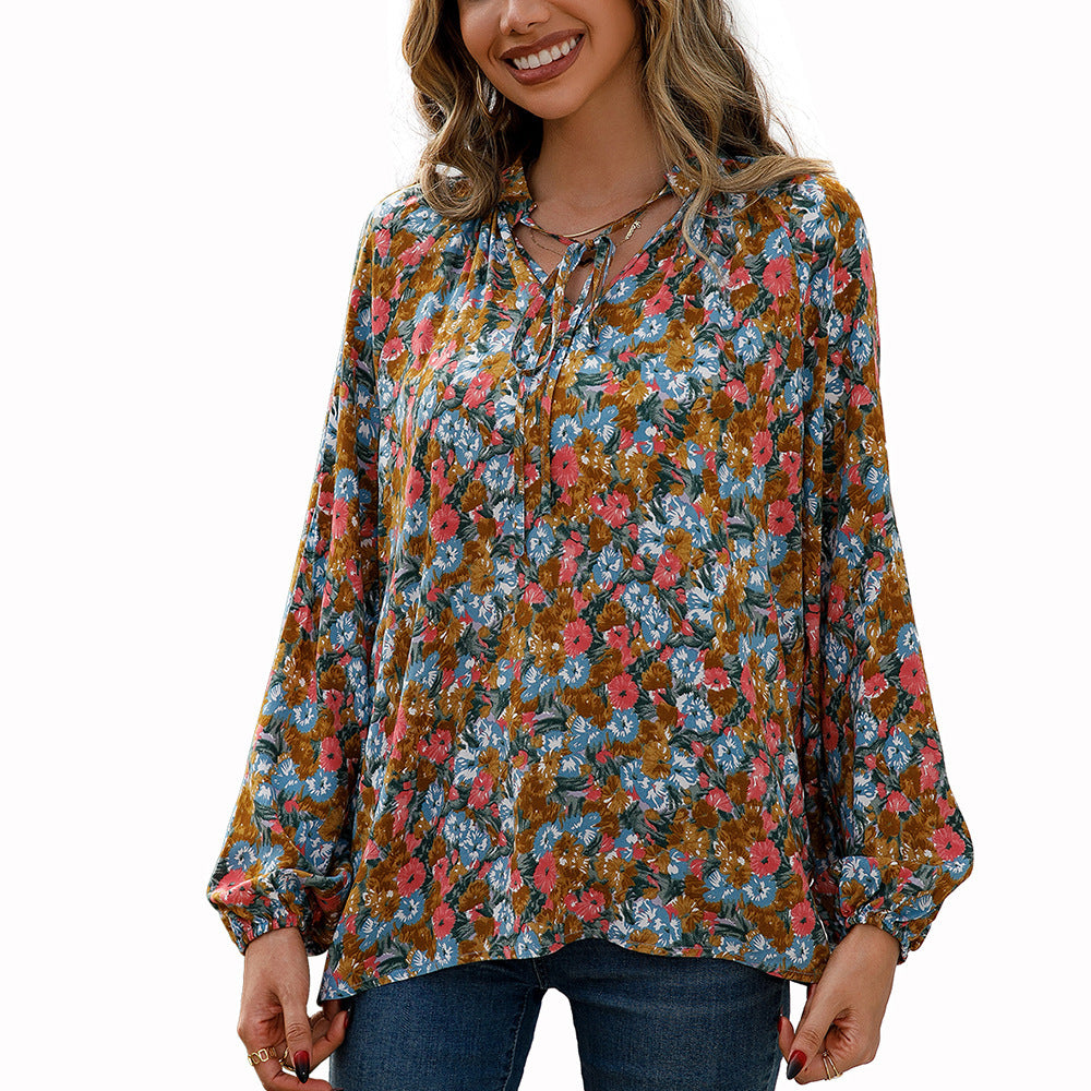 Damen lässige Bluse mit floralen Mustern und eleganten Rüschendetails R&B