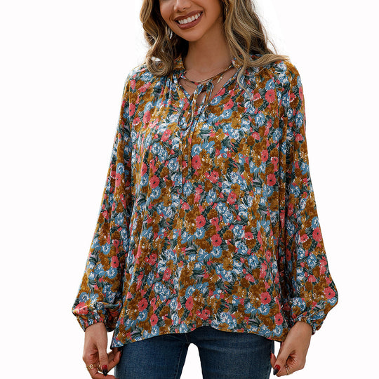 Damen lässige Bluse mit floralen Mustern und eleganten Rüschendetails R&B