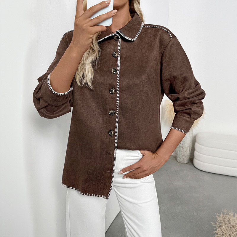 Damen lässige Overshirtjacke mit kontrastierenden Nähten R&B