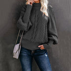 Damen Grobstrickpullover mit hohen Kragen und voluminösen Ärmeln R&B