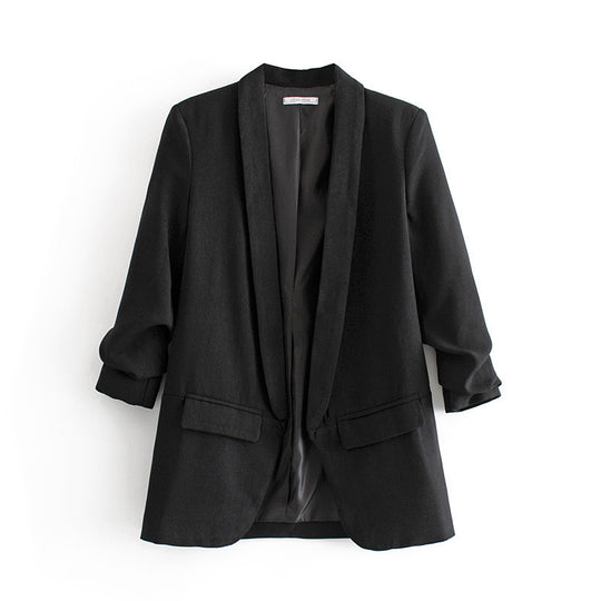Damen eleganter Blazer mit gekrempelten Ärmeln und praktischen Taschen R&B