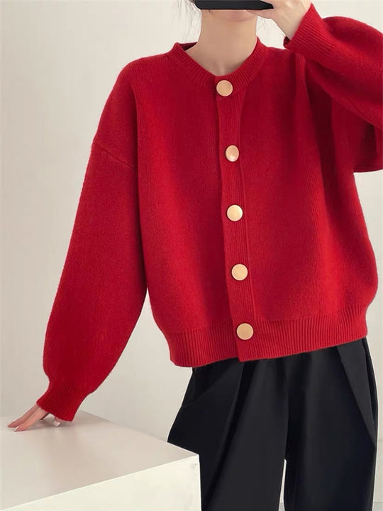 Damen Gemütlicher Strickcardigan mit Knopfdetail R&B