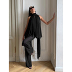 Damen Elegantes Top mit fließendem Schnitt und raffiniertem Halstuch R&B