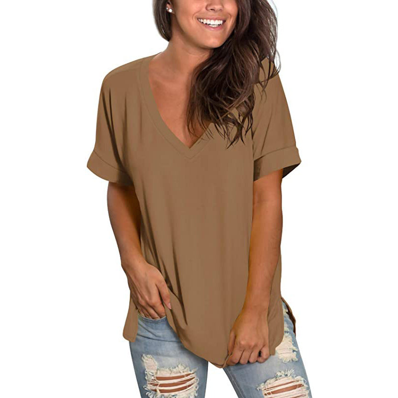 Damen Freizeit V-Ausschnitt T-Shirt R&B