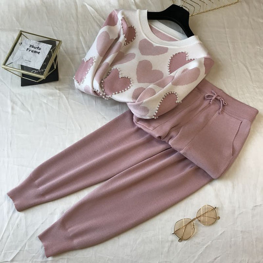 Damen stylisches Freizeitstrickset mit hohem Kragen R&B