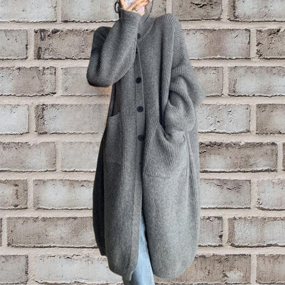 Damen Länger geschnittener Strickcardigan mit Knopfverschluss und aufgesetzten Taschen R&B