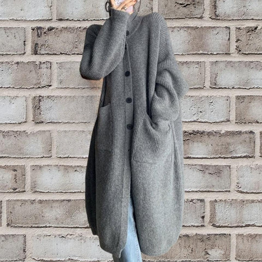 Damen Länger geschnittener Strickcardigan mit Knopfverschluss und aufgesetzten Taschen R&B