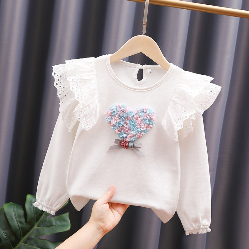 Mädchen Rundhals Sweatshirt mit Rüschendetails und Herzapplikation R&B