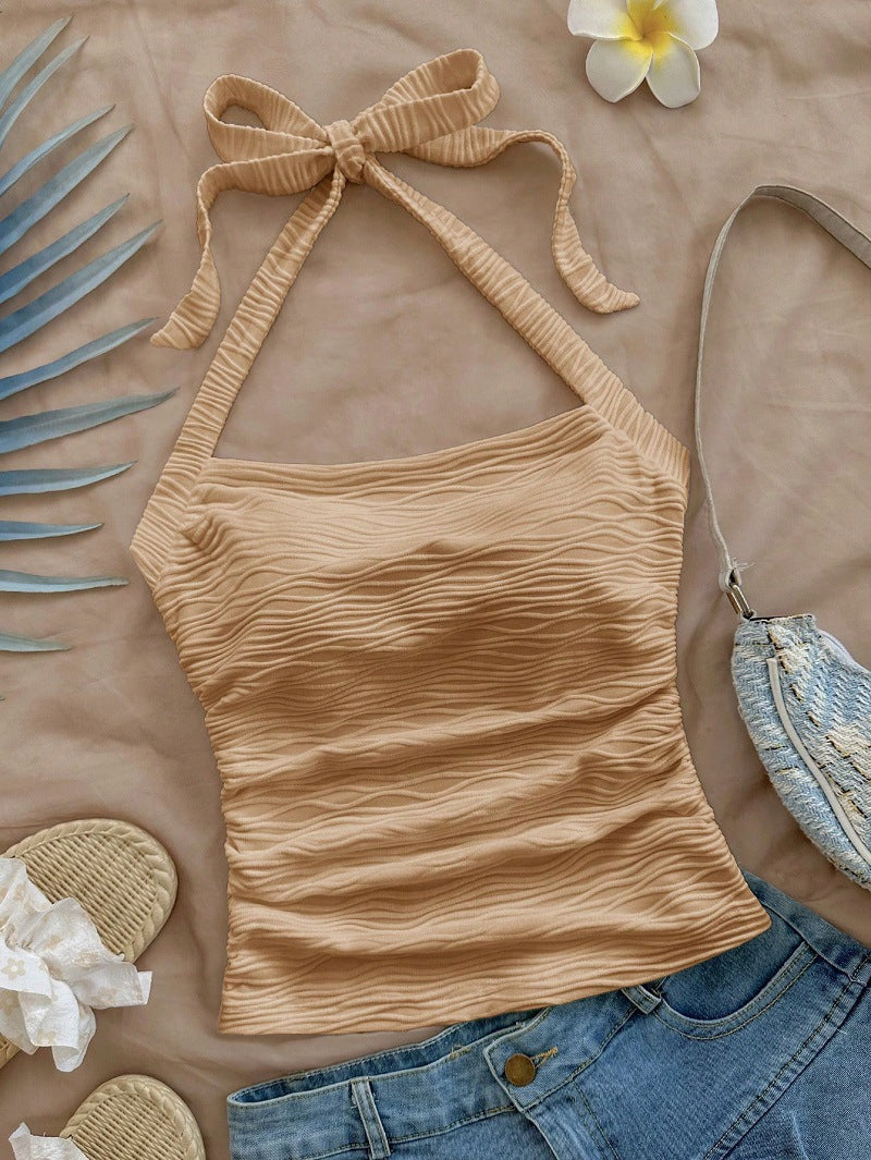 Damen Trägershirt mit dekorativem Knoten und wellenförmigem Design R&B