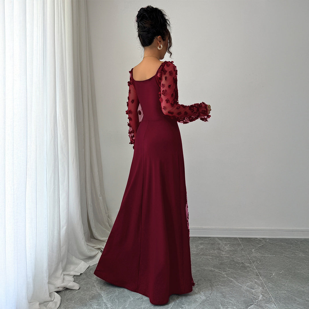 Damen Elegantes Maxikleid mit raffinierten Rüschendetails und transparenter Unterlage R&B