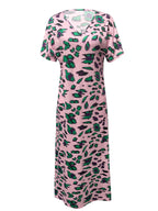 Damen Maxikleid mit V-Ausschnitt und modischem Tierdruck R&B