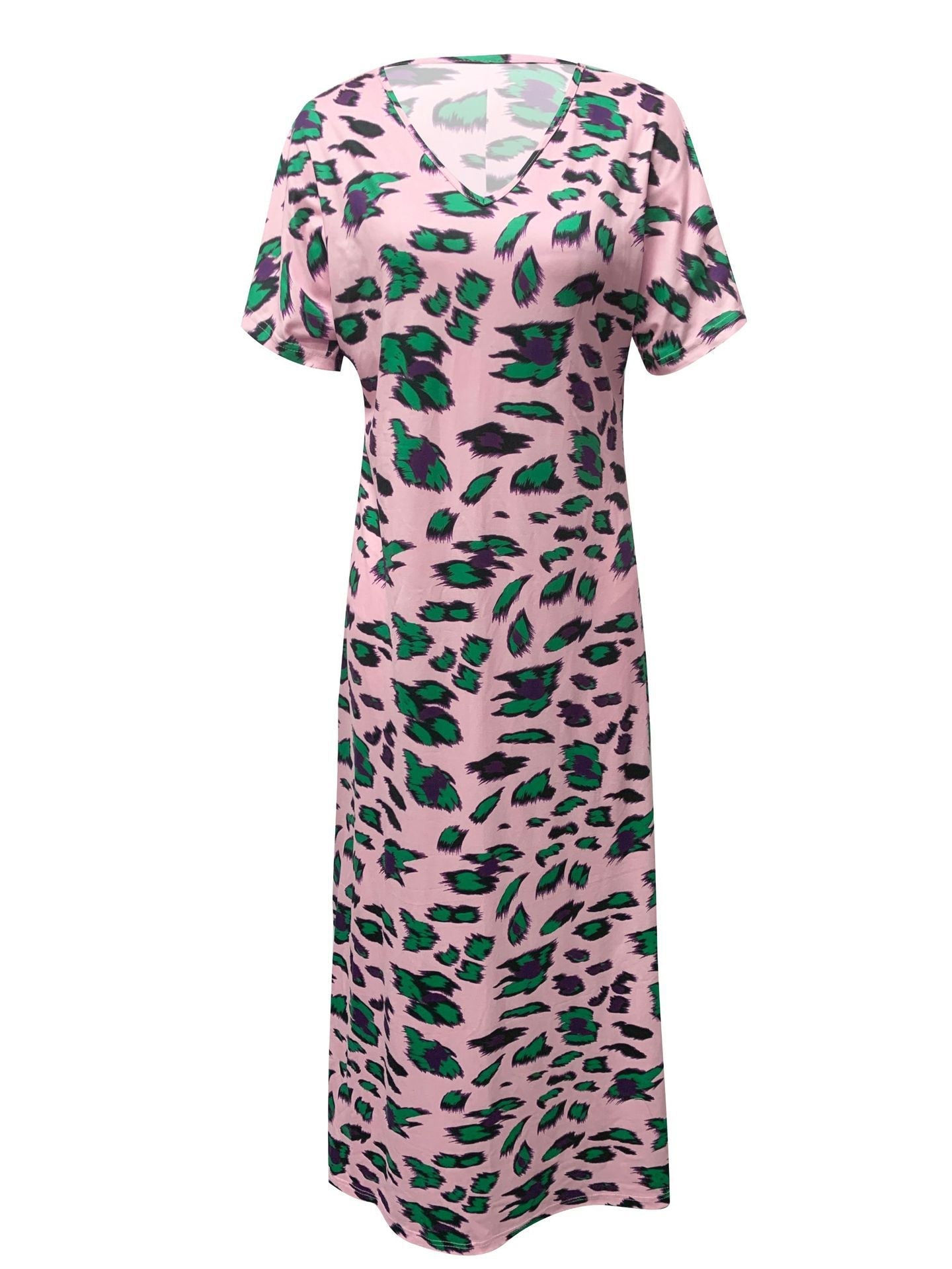 Damen Maxikleid mit V-Ausschnitt und modischem Tierdruck R&B