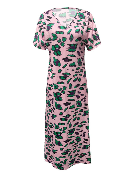 Damen Maxikleid mit V-Ausschnitt und modischem Tierdruck R&B