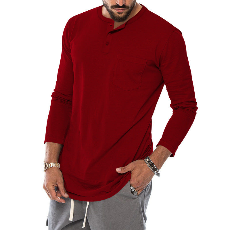 Herren Langarm-Henley-Shirt mit modischem Knopfverschluss und praktischer Brusttasche R&B