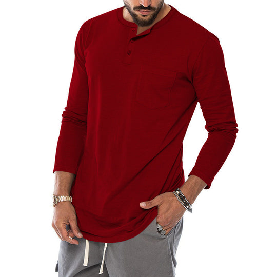 Herren Langarm-Henley-Shirt mit modischem Knopfverschluss und praktischer Brusttasche R&B