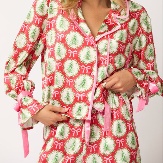 Damen luxuriöses Satin-Pyjama-Set mit niedlichem Nutcracker-Motiv R&B