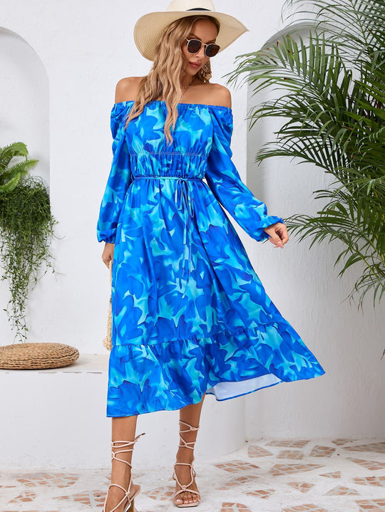 Damen Maxikleid mit floralem Design und elastischem Taillengürtel R&B