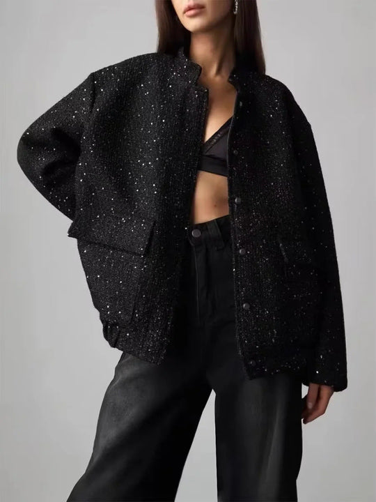 R&B | Gold Pailletten Stehkragenjacke