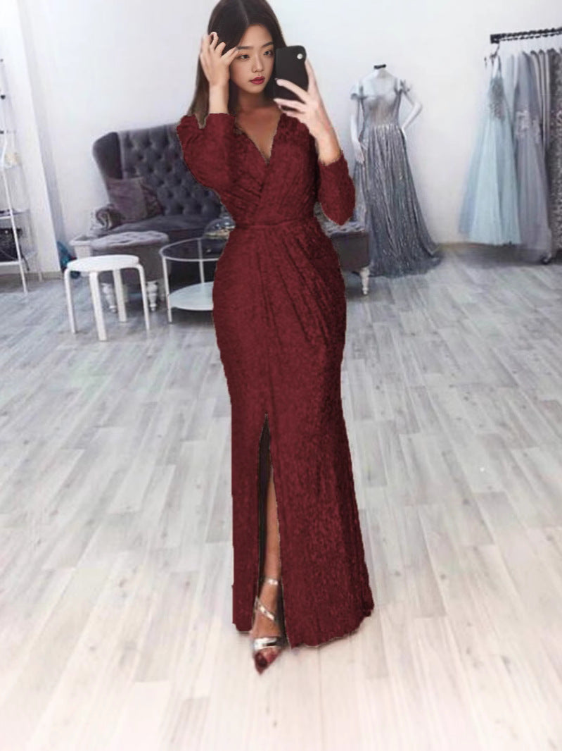Damen Elegantes Wickelkleid mit funkelndem Detail und seitlichem Schlitz R&B