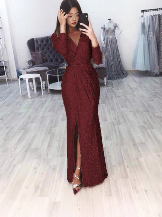 Damen Elegantes Wickelkleid mit funkelndem Detail und seitlichem Schlitz R&B