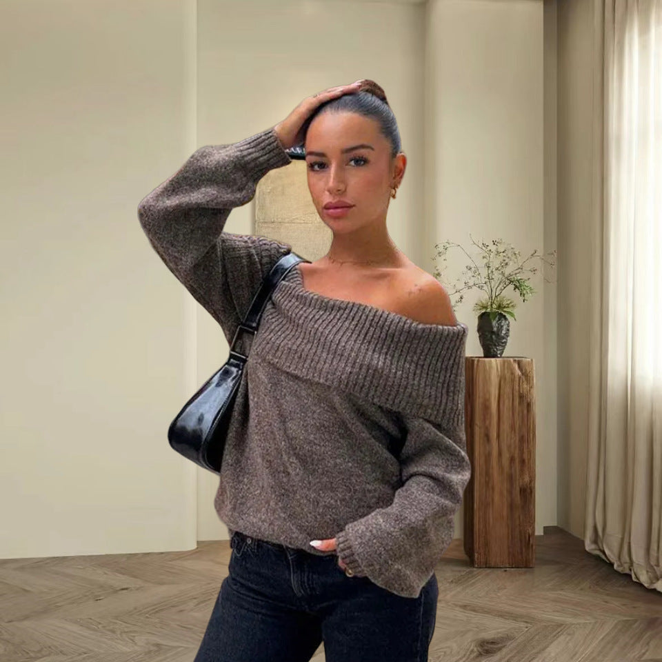 Damen Oversized Strickpullover mit schulterfreiem Design R&B