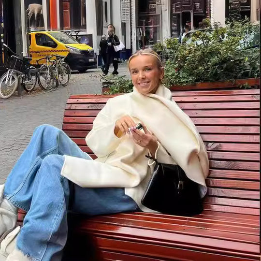 Damen elegante Oversized Jacke mit voluminösem Kragen R&B