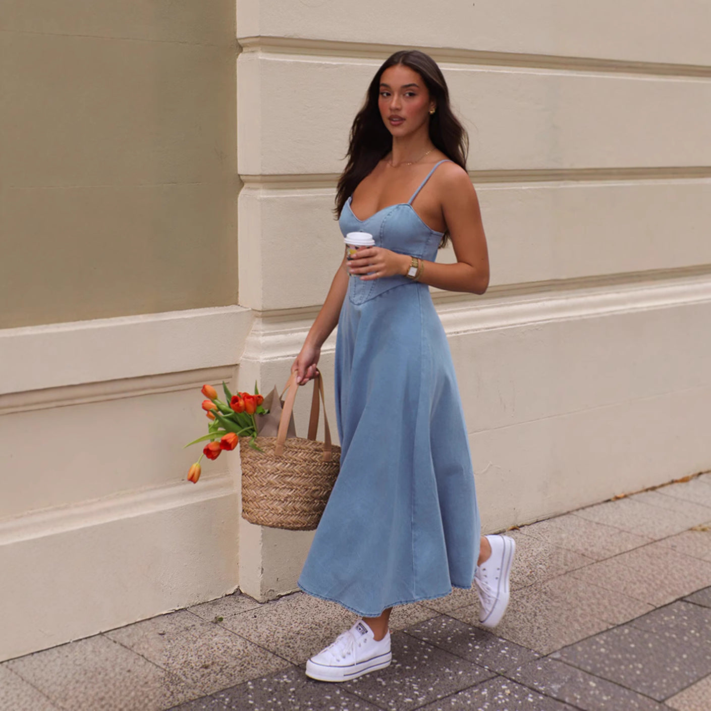 Damen Maxikleid mit zarter Korsett-Details R&B