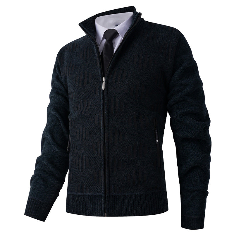 Herren Strickjacke mit strukturiertem Muster und hohem Kragen R&B
